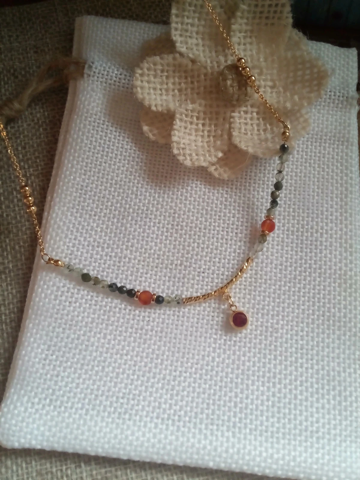 Collier pierres agate mousse et agate rouge – photo 2